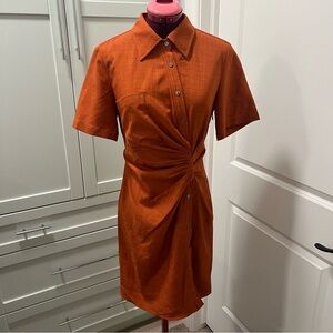 Vintage SATURDAY CLUB Wool Blend Orange Button Side Ruched Asymmetrical Dress